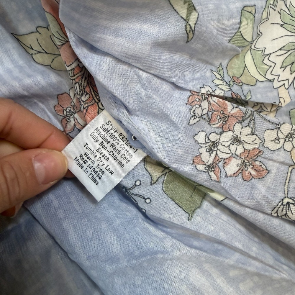 Johnny Was XL Mosaic Tiered‎ Wanderer Midi in Blue Floral Cotton Shirt Dress - Picture 5 of 12